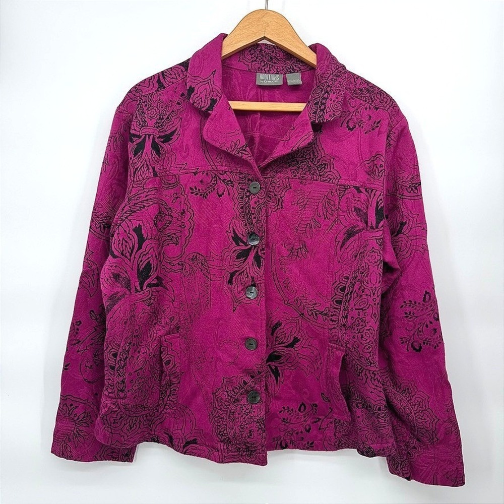 Chicos Additions Jacket Paisley Floral 100% Cotton Button Up Boho Size 3/Large